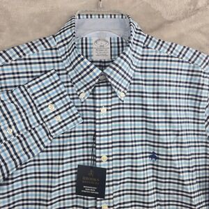 Brooks Brothers 1818 Regent Fit Non Iron Stretch Oxford Gingham Shirt Mens Large